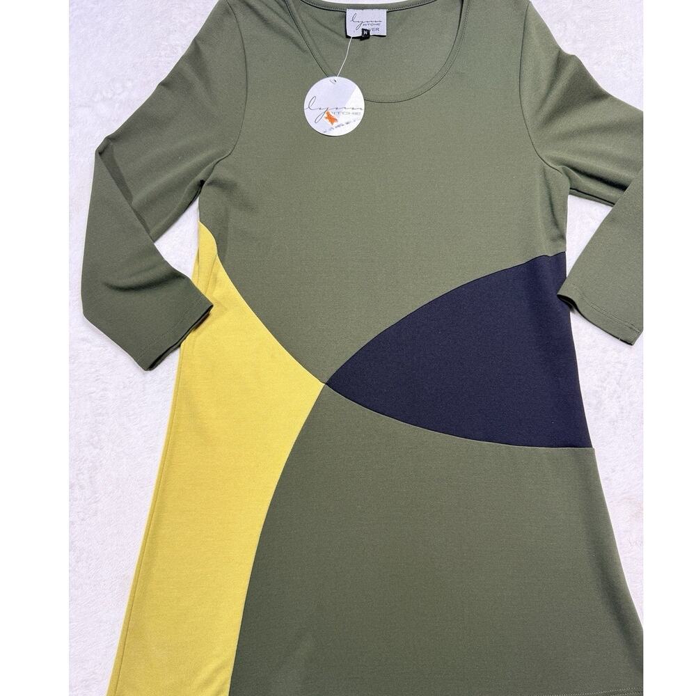 Lynn Ritchie Silver Colorblock A Line Tunic Dress NWT Olive Yellow Mod Sz Med